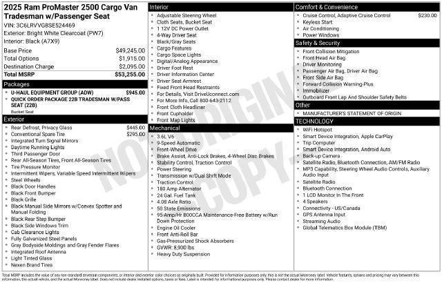 2025 RAM ProMaster Cargo Van Base